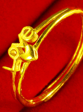 黄金戒指女款9999足金纯金首饰爱心形真金指环心心相守送女友