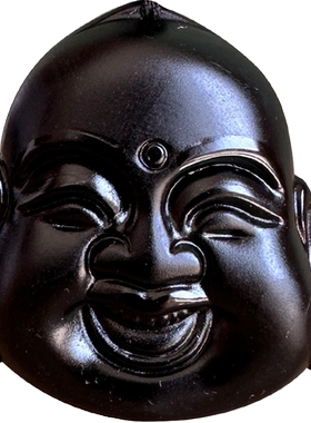 正宗黑曜石佛头吊坠 男女随身笑哈哈如来笑佛挂件女礼物弥勒佛祖