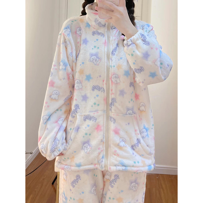 2025年睡衣冬季新款拉链日系可爱珊瑚绒加厚春秋可外穿女士家居服,淘宝优惠券,粉丝福利购,淘宝优惠卷