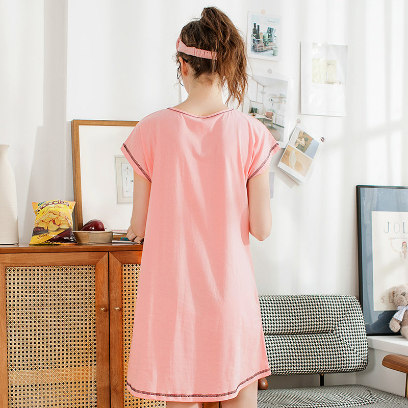 芬腾纯棉睡裙女夏季短袖卡通印花