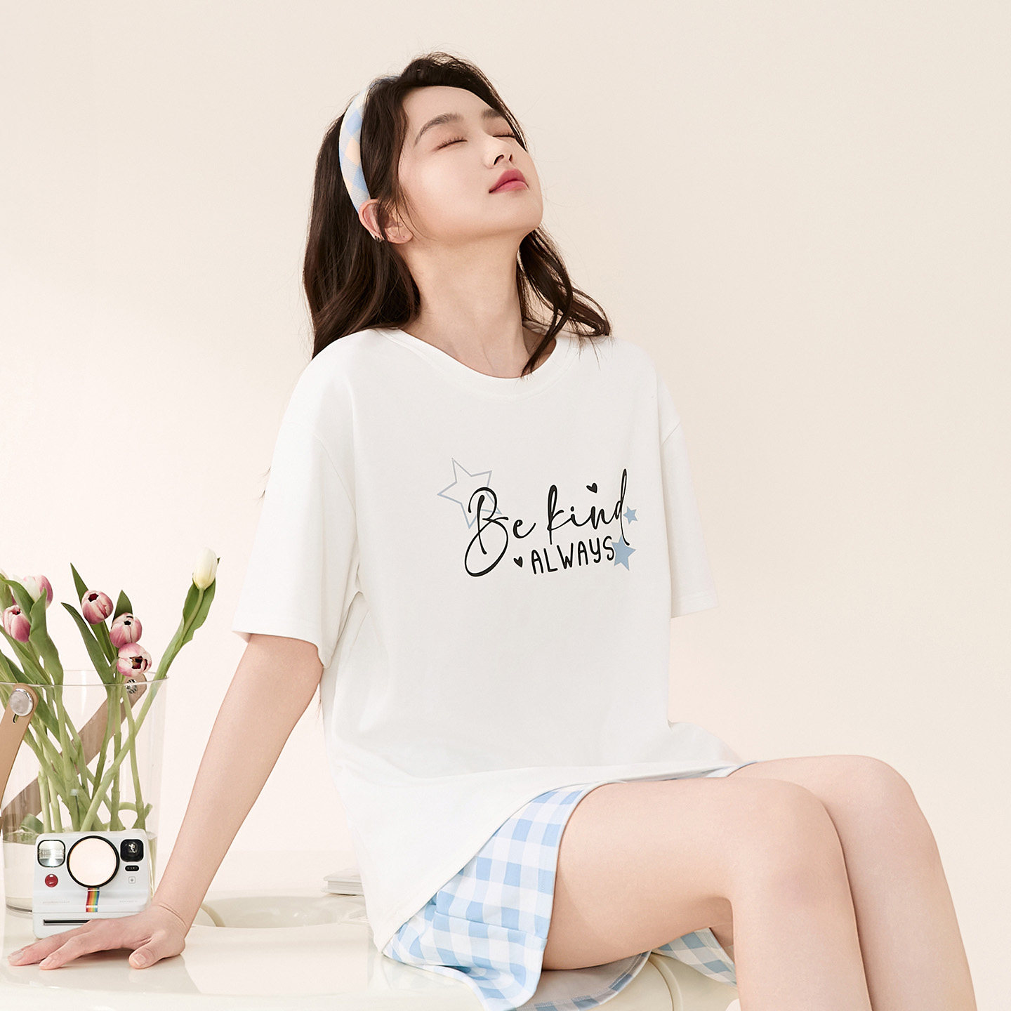 芬腾可安女纯棉短袖睡衣夏季可外穿宽松家居服套装短裤女士休闲