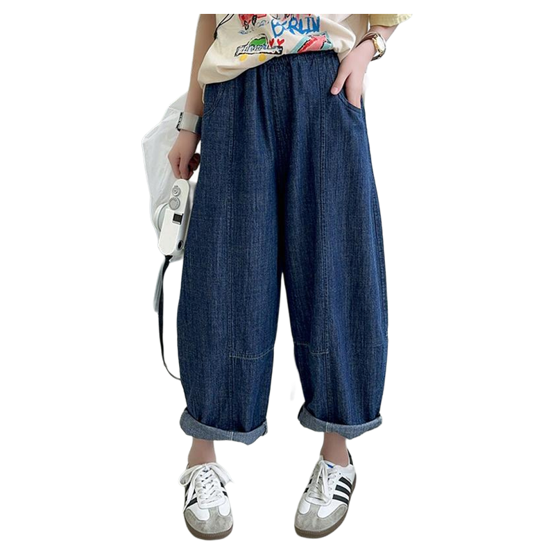 女童牛仔九分裤夏季2024新款中大童初秋薄款宽松休闲萝卜裤哈伦裤 - 图3