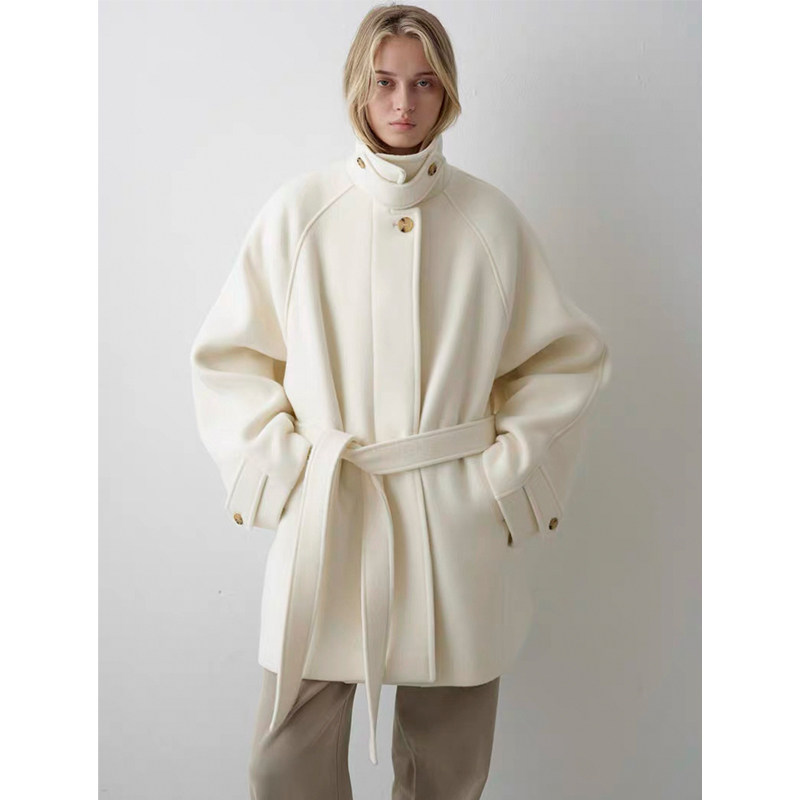 【FP人生大衣】韩国东大门FP复古立领绑带中长羊毛毛呢大衣外套 - 图1