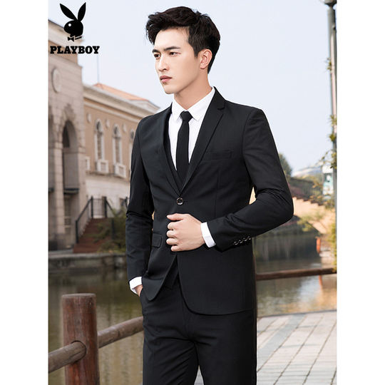 花花公子西服套装男士新郎结婚礼服商务职业正装修身休闲西装外套