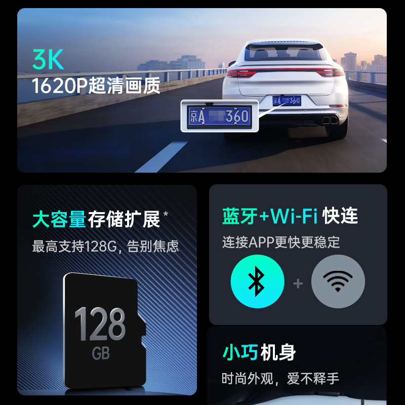 360行车记录仪3K超高清一体机免走线夜视停车监控行程记录仪新款 - 图0