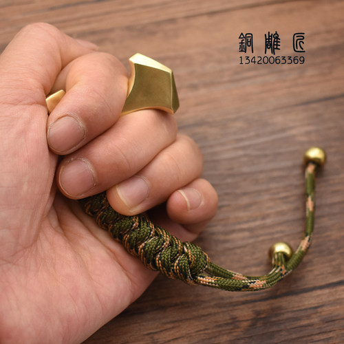 黄铜铜复古铜钥匙扣铜防身工具EDC铜钥匙扣挂件吊坠生日礼物 - 图1