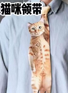 【脖子上长猫了~】猫咪领带创意小猫图案印花领巾趣味设计感领结