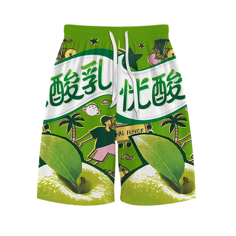 夏季趣味优酸乳牛奶系列包装盒印花短裤ins潮流搞怪学生短袖T恤衫