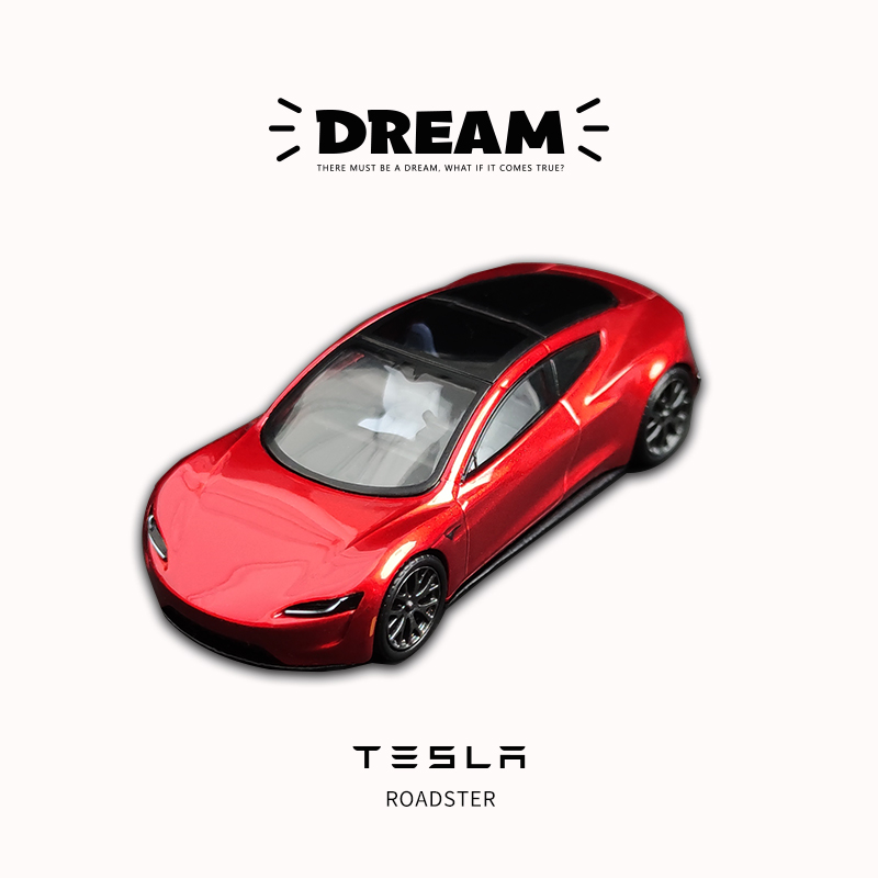 Dream1:64特斯拉Roadster概念车Model3金属红仿真合金汽车模型-图3