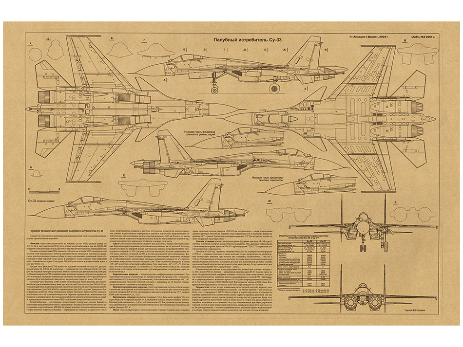 苏33歼15机械草图三视图军迷理工男书房办公室墙贴工业风飞机海报
