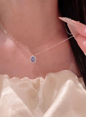 S925纯银项链女海蓝色水滴吊坠女轻奢百搭时尚小众设计甜美锁骨链