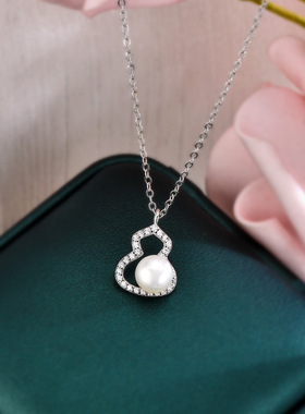 s925纯银天然淡水珍珠葫芦项链女轻奢小众锁骨链福禄国风吊坠饰品
