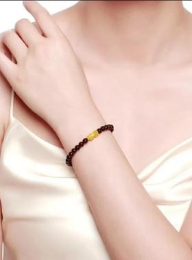 天然酒红石榴石手串男女招财貔貅