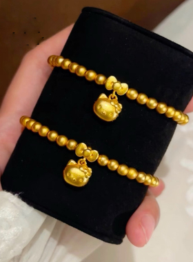 2025新款沙金古法可爱kitty猫蝴蝶结珠珠手链女精致甜美猫咪手链