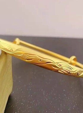 新款越南沙金满天星推拉款车花手镯黄铜镀金龙凤呈祥女士时尚手镯