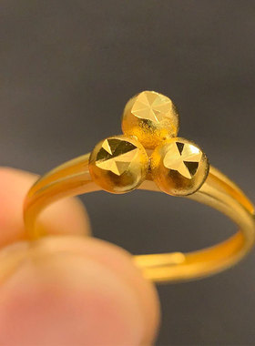 2025新款沙金饰品三层海棠花开口女戒指女高级感首饰品轻奢送女友