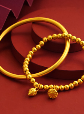 2025铜镀金古法手镯传承素圈+莲蓬手链轻奢不掉色镯子女送老婆