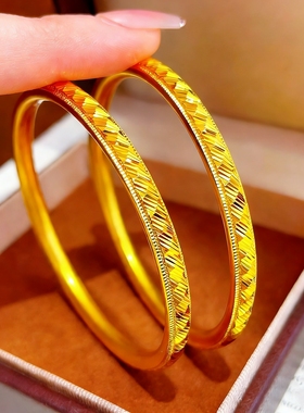 金店同款沙金镜面斜纹圆条手镯实心刻面闭口新款镯子精致送女朋友