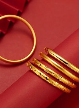 新款2025越南沙金古法闭口手镯 流星雨手环铜镀金仿黄金女款首饰