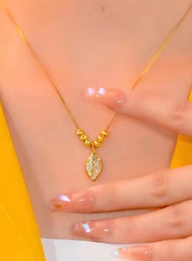 2025新款款转运珠金枝玉叶项链女小众设计高级感小叶子锁骨链