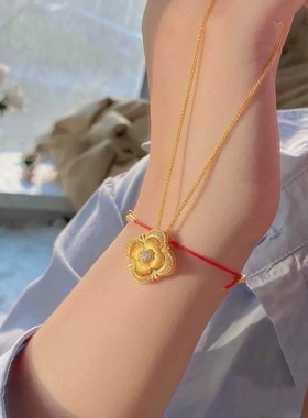 越南沙金幸运四叶草项链女时尚高级感古法点钻吊坠锁骨链铜镀真金