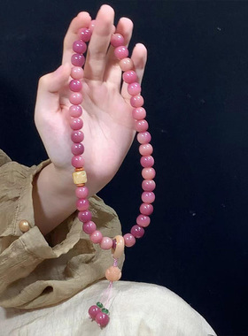 粉紫色菩提子双圈手串女国风手持文玩菩提根盘玩佛珠念珠百搭手链