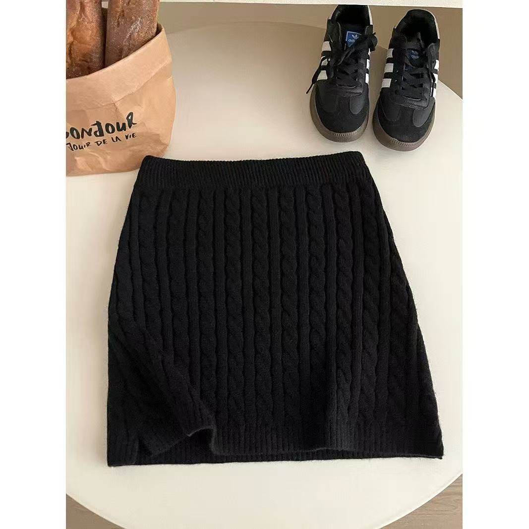 法式文艺复古设计感麻花针织短裙女秋冬季高腰显瘦a字包臀半身裙,淘宝优惠券,粉丝福利购,淘宝优惠卷