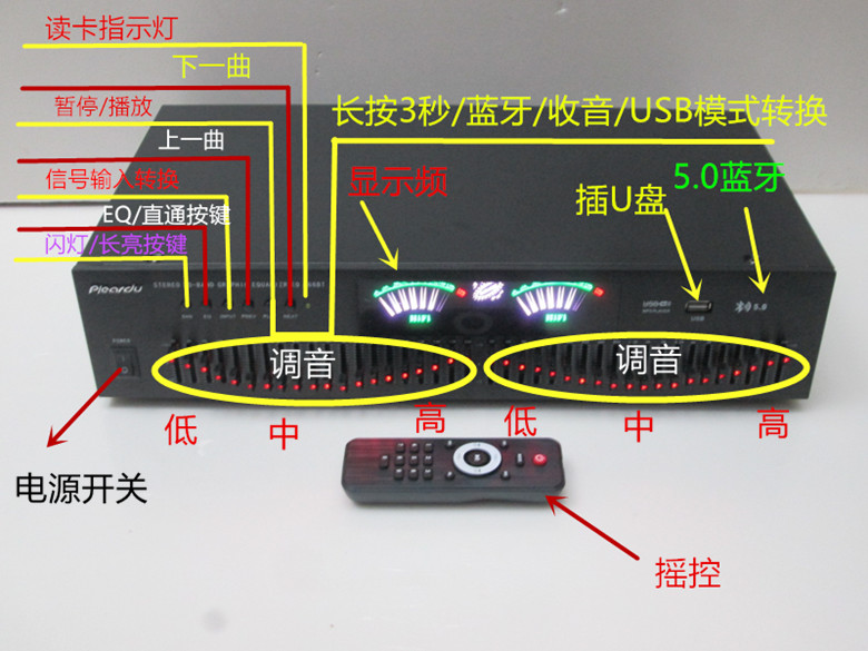 40段5.0无损蓝牙插卡立体声 高中低音hifi发烧家用双20段EQ均衡器 - 图1