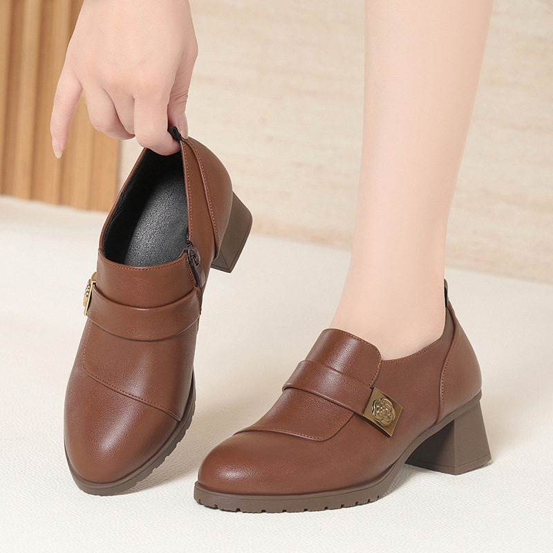 春秋款妈妈鞋软底舒适中年女鞋粗跟鞋子女款单鞋深口皮鞋一件,淘宝优惠券,粉丝福利购,淘宝优惠卷