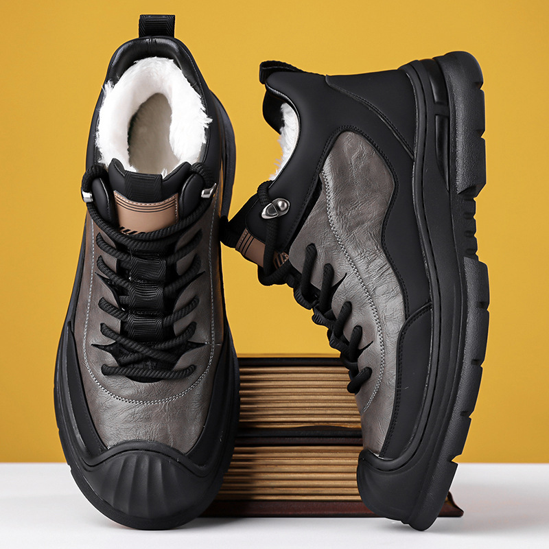 2025秋冬高帮棉鞋男加绒保暖厚底雪地靴休闲系带棉靴户外靴25777-图2