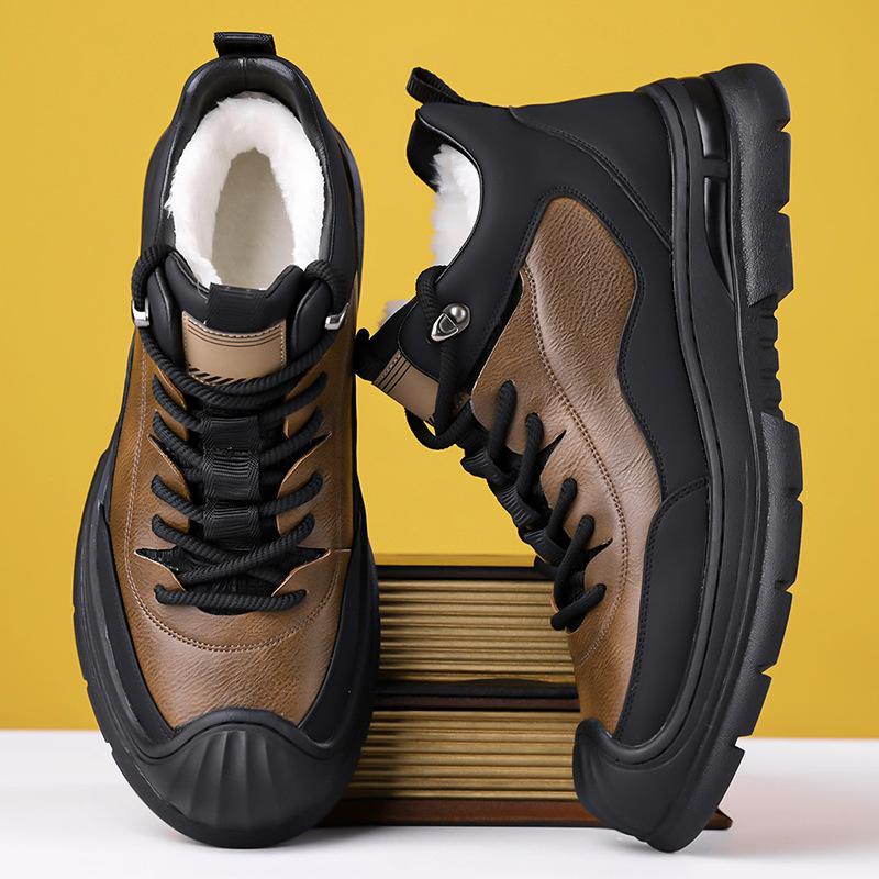 2025秋冬高帮棉鞋男加绒保暖厚底雪地靴休闲系带棉靴户外靴25777-图0