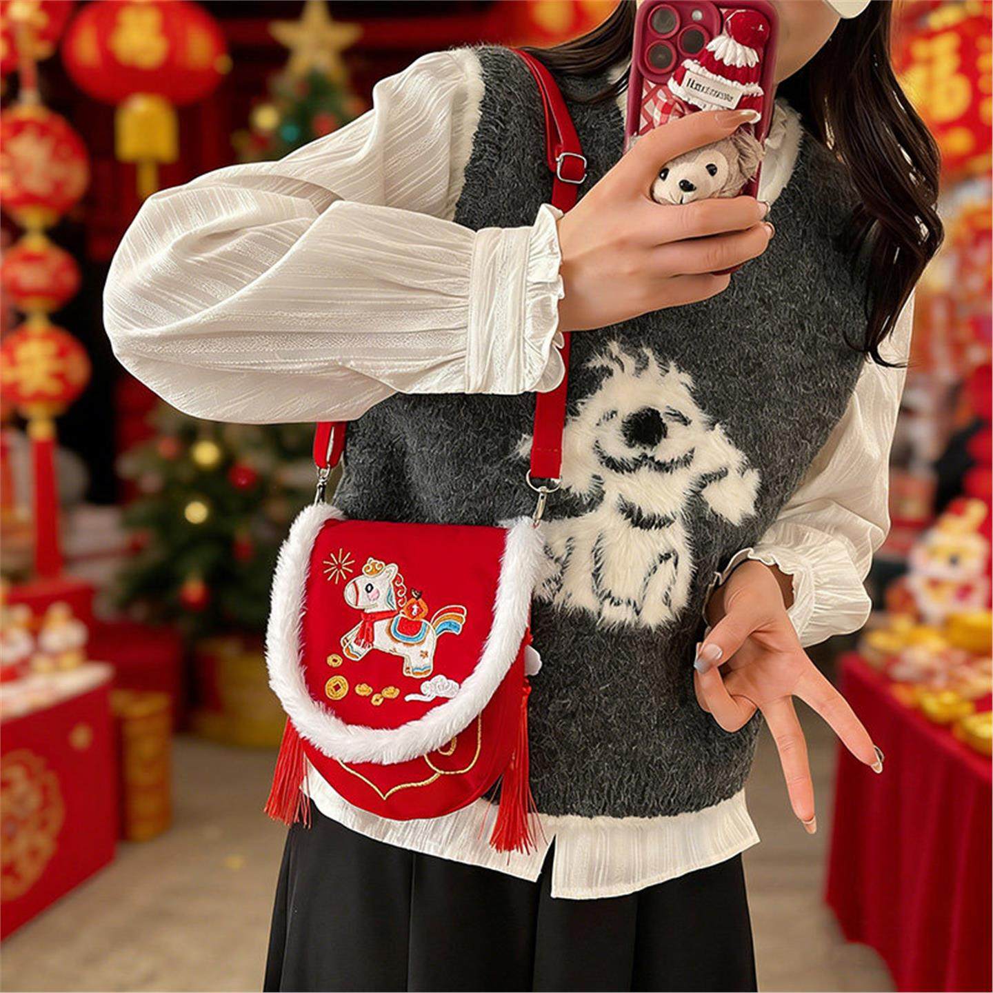 2026新年喜庆红包儿童马年红色拜年流苏包女孩洋气出游单肩斜挎包,淘宝优惠券,粉丝福利购,淘宝优惠卷