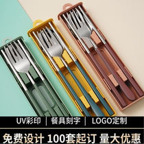 Portable outside with chopsticks spoon suit to work student 304 stainless steel cutlery Three sets of fork containing box