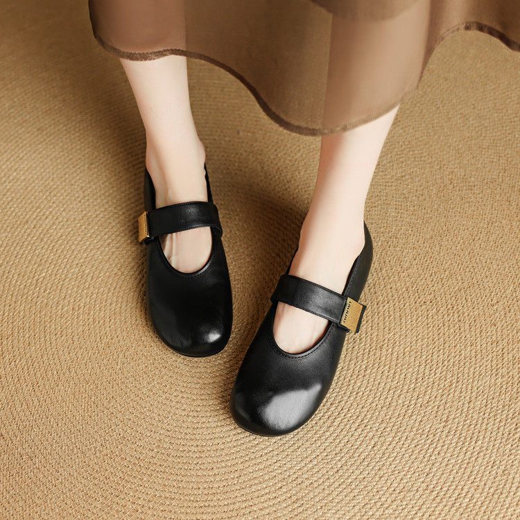 法式气质仙女ins真皮玛丽珍单鞋女春秋时尚皮带扣平底鞋紫色黄色,淘宝优惠券,粉丝福利购,淘宝优惠卷