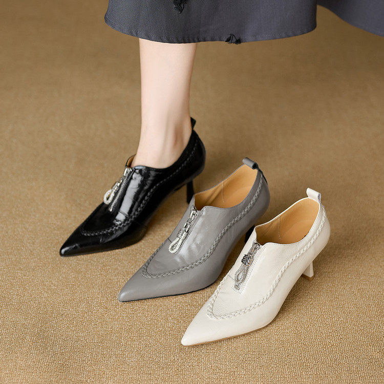 头层牛邹漆皮6cm细跟尖头高跟鞋女时尚气质四季深口单鞋及踝鞋靴,淘宝优惠券,粉丝福利购,淘宝优惠卷