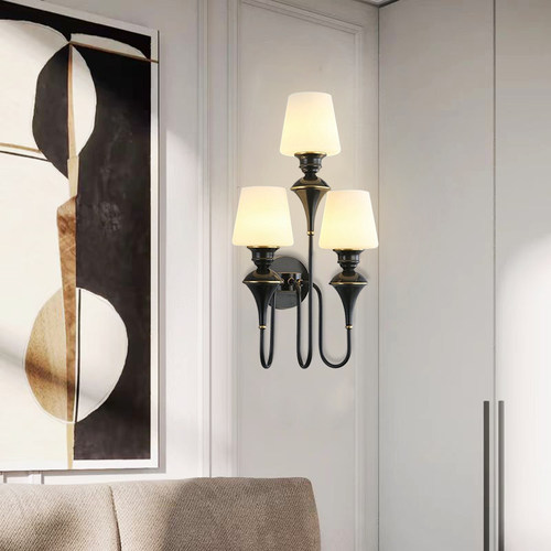 全铜美式客厅背景墙壁灯现代法式复古卧室床头大气酒店充电壁灯 - 图1