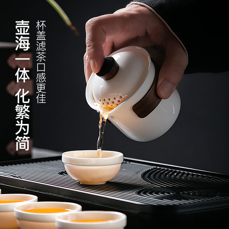 羊脂玉白瓷盖碗茶杯单个高档带盖带过滤家用茶具泡茶器防烫手抓壶-图1