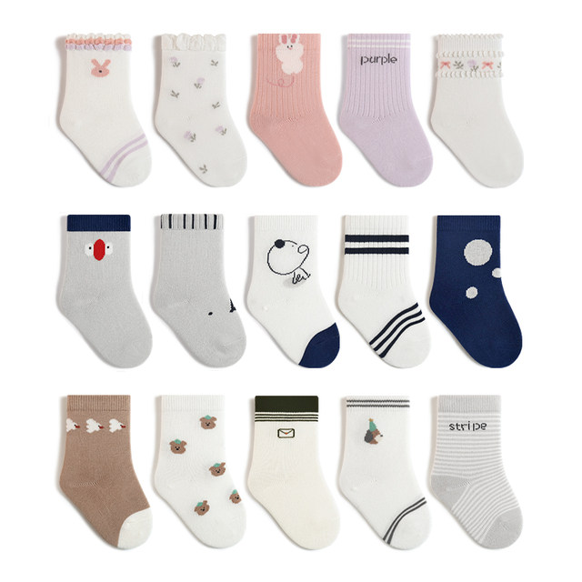 Baby mid-calf socks 7A antibacterial boneless cotton college