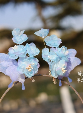 醉流年古风绢纱烫花对夹花朵发饰