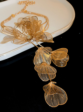 新中式金色花朵项链女夸张