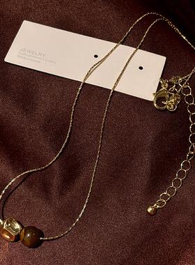 小香风项链虎眼石吊坠小众