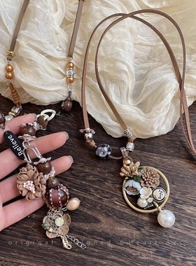 宵夜同款花朵串珠吊坠项链女配饰