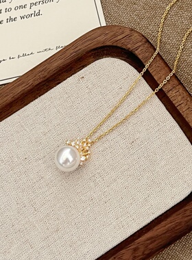 皇冠珍珠项链女款锁骨链