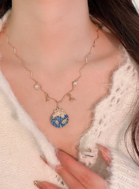 波西米亚不规则串珠芒星吊坠项链