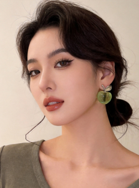 小众绿色苹果水晶耳环甜美清新