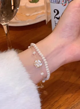 轻奢小众山茶花珍珠套链手链女