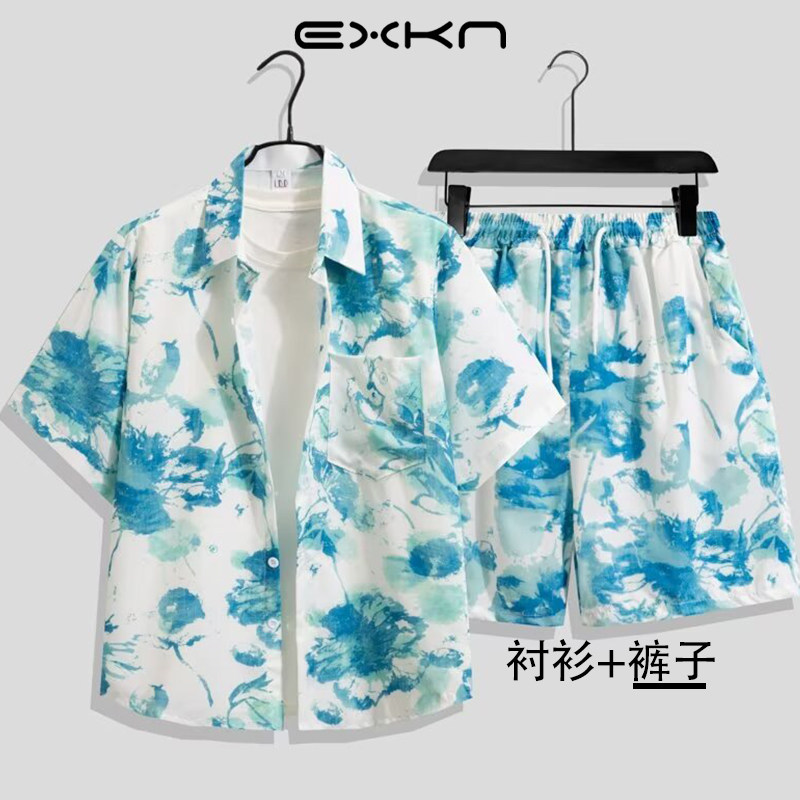 夏威夷风衬衫套装男夏季度假情侣休闲短袖五分短裤海边沙滩花衬衣,淘宝优惠券,粉丝福利购,淘宝优惠卷