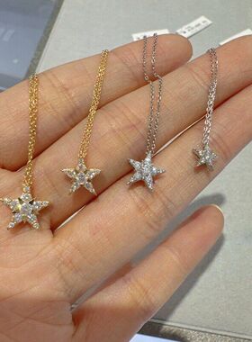S925银14K镀金星星锆石锁骨链