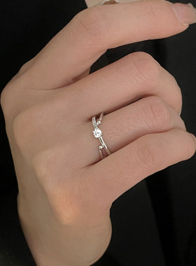 闪钻交织戒指女开口指环