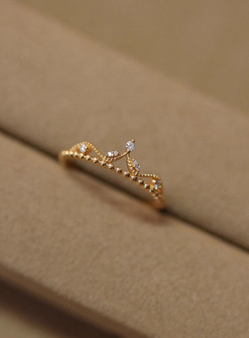 法式轻奢皇冠戒指女复古精致锆石冠指环宫廷风小众公主开口尾戒